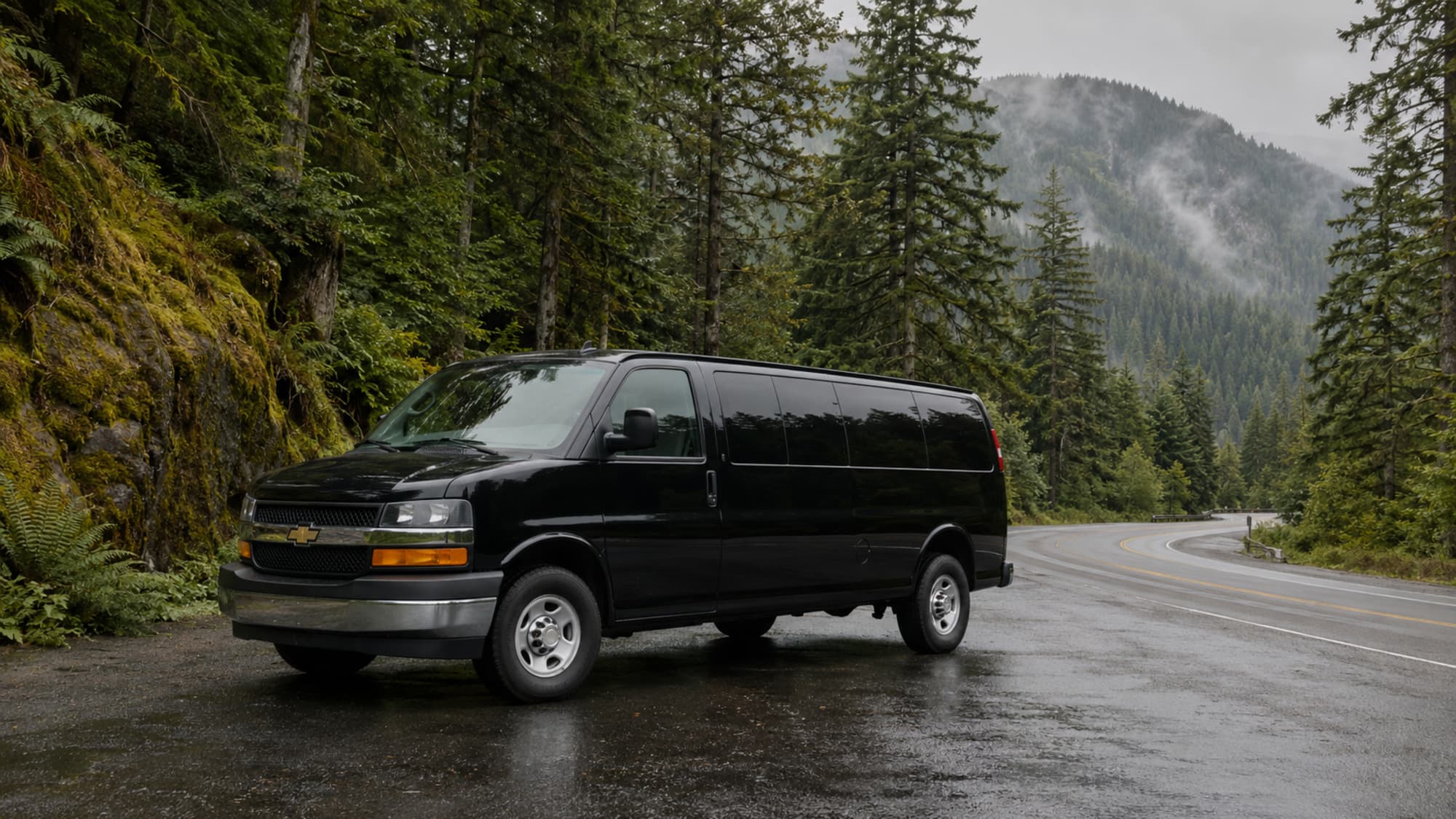 The Express on a wet forest road in the Cascades